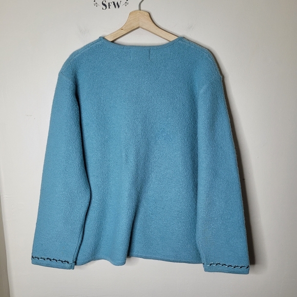 Vintage Linea By Louis Dell'Olio Wool Cardigan L Floral Embroidered Classic - Picture 6 of 9